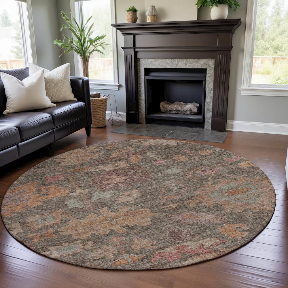 Premium Machine Washable Mayfield AMF1108 Brown 8' x 8' Round Rug. Picture 5