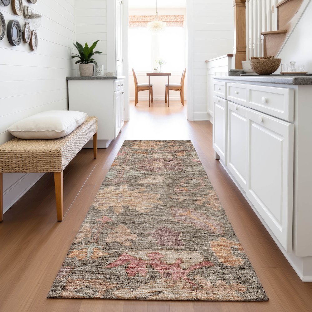 Premium Machine Washable Mayfield AMF1108 Brown 2'3" x 7'6" Runner Rug. Picture 5