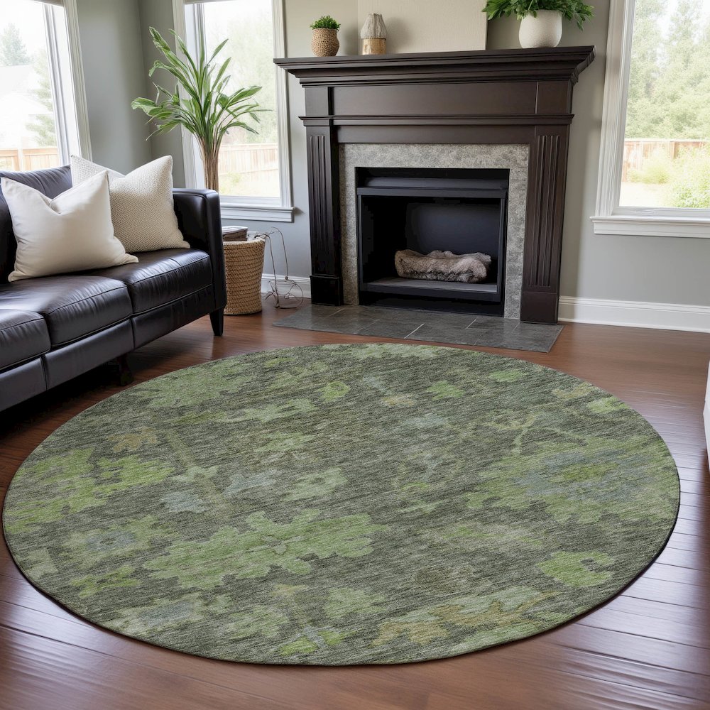 Premium Machine Washable Mayfield AMF1108 Fern 8' x 8' Round Rug. Picture 5
