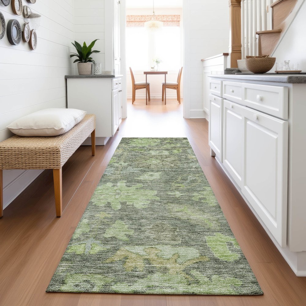 Premium Machine Washable Mayfield AMF1108 Fern 2'3" x 7'6" Runner Rug. Picture 5
