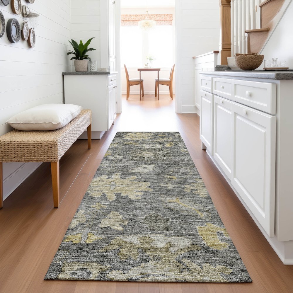 Premium Machine Washable Mayfield AMF1108 Gray 2'3" x 7'6" Runner Rug. Picture 5
