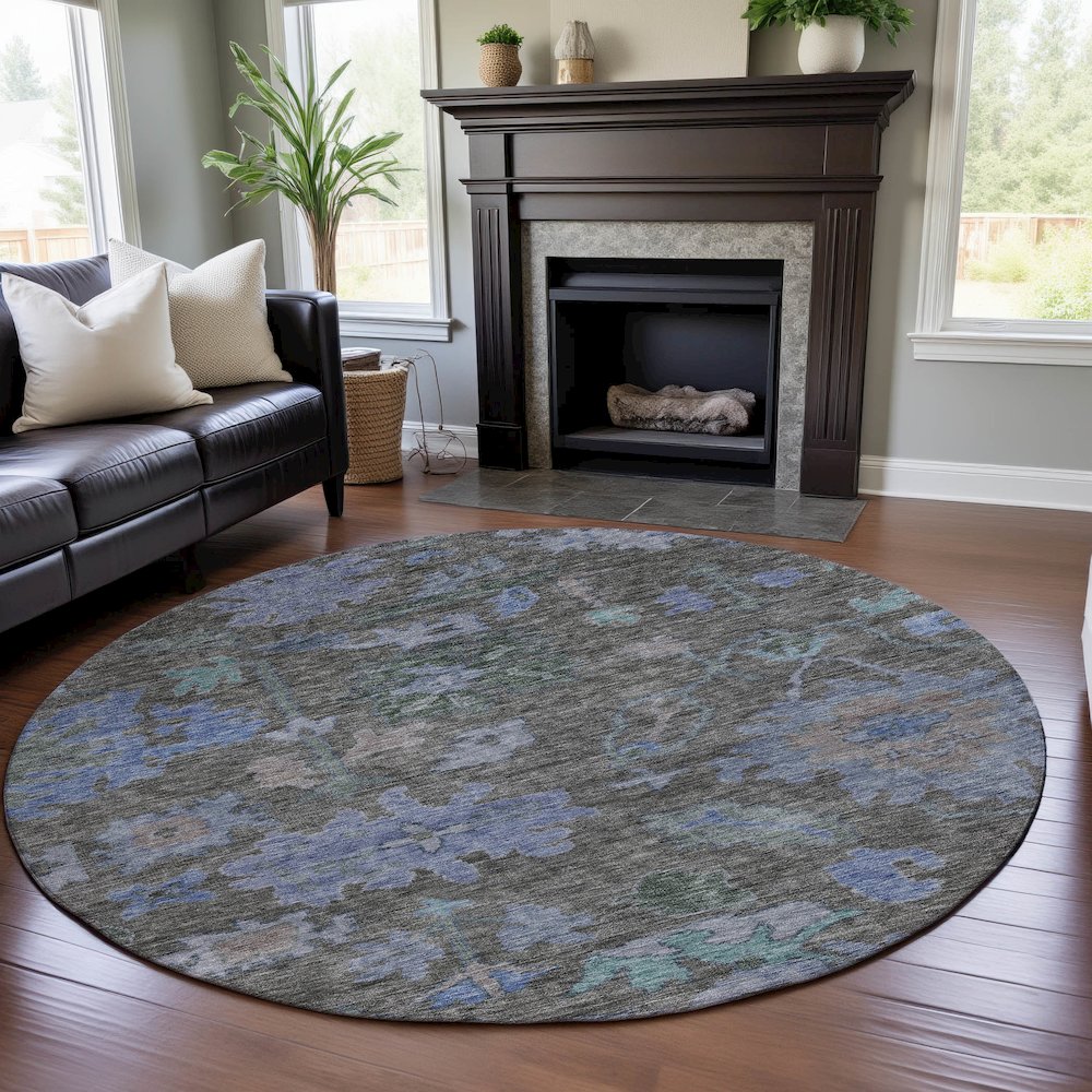 Premium Machine Washable Mayfield AMF1108 Taupe 8' x 8' Round Rug. Picture 5