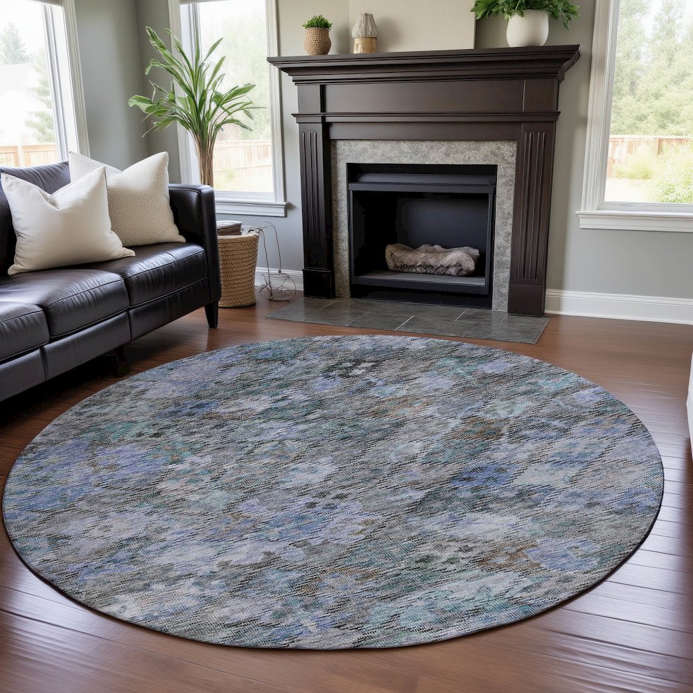 Premium Machine Washable Mayfield AMF1109 Blue 8' x 8' Round Rug. Picture 5