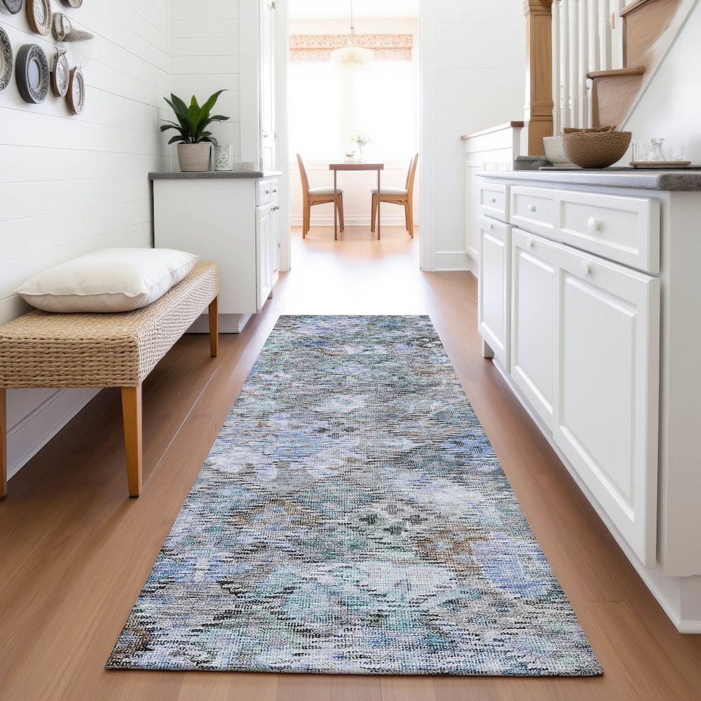 Premium Machine Washable Mayfield AMF1109 Blue 2'3" x 7'6" Runner Rug. Picture 5