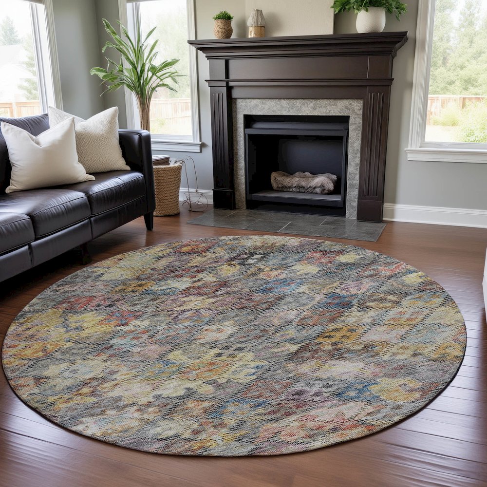 Premium Machine Washable Mayfield AMF1109 Gold 8' x 8' Round Rug. Picture 5