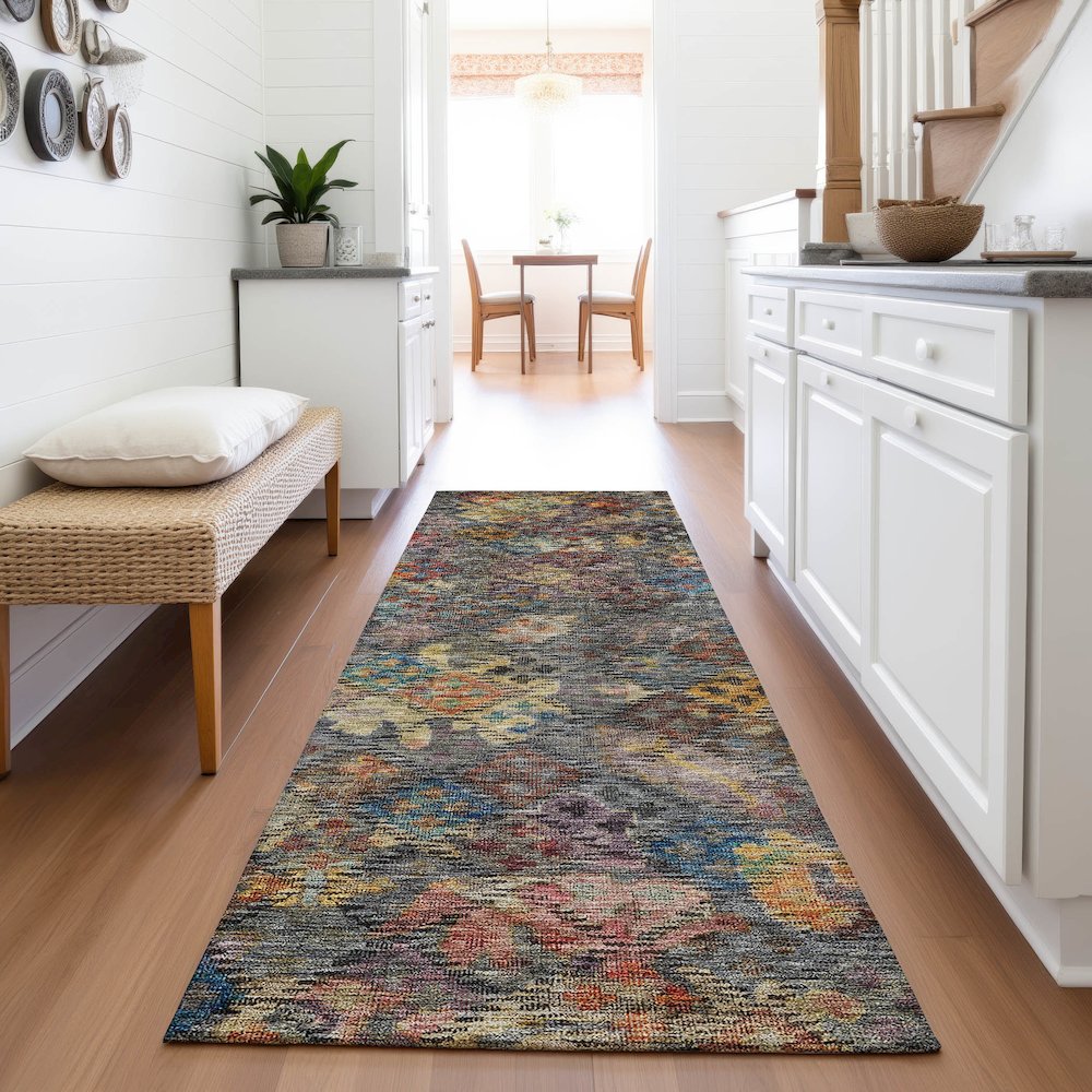 Premium Machine Washable Mayfield AMF1109 Gray 2'3" x 7'6" Runner Rug. Picture 5