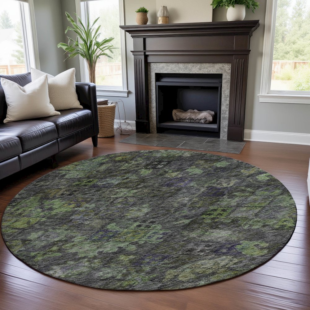 Premium Machine Washable Mayfield AMF1109 Green 8' x 8' Round Rug. Picture 5