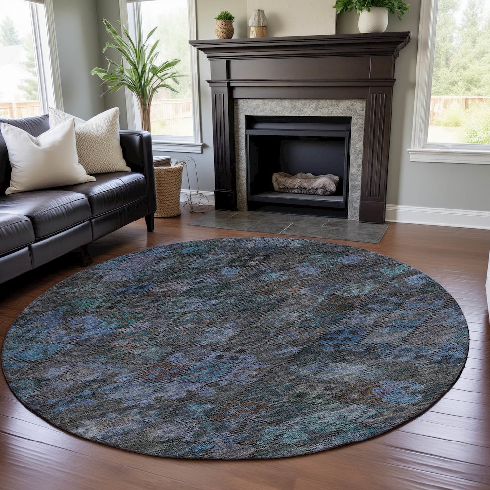 Premium Machine Washable Mayfield AMF1109 Teal 8' x 8' Round Rug. Picture 5