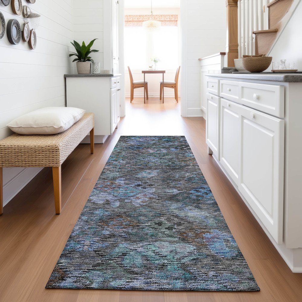 Premium Machine Washable Mayfield AMF1109 Teal 2'3" x 7'6" Runner Rug. Picture 5
