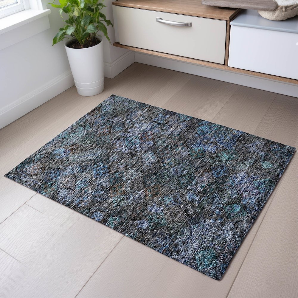 Premium Machine Washable Mayfield AMF1109 Teal 1'8" x 2'6" Rug. Picture 5