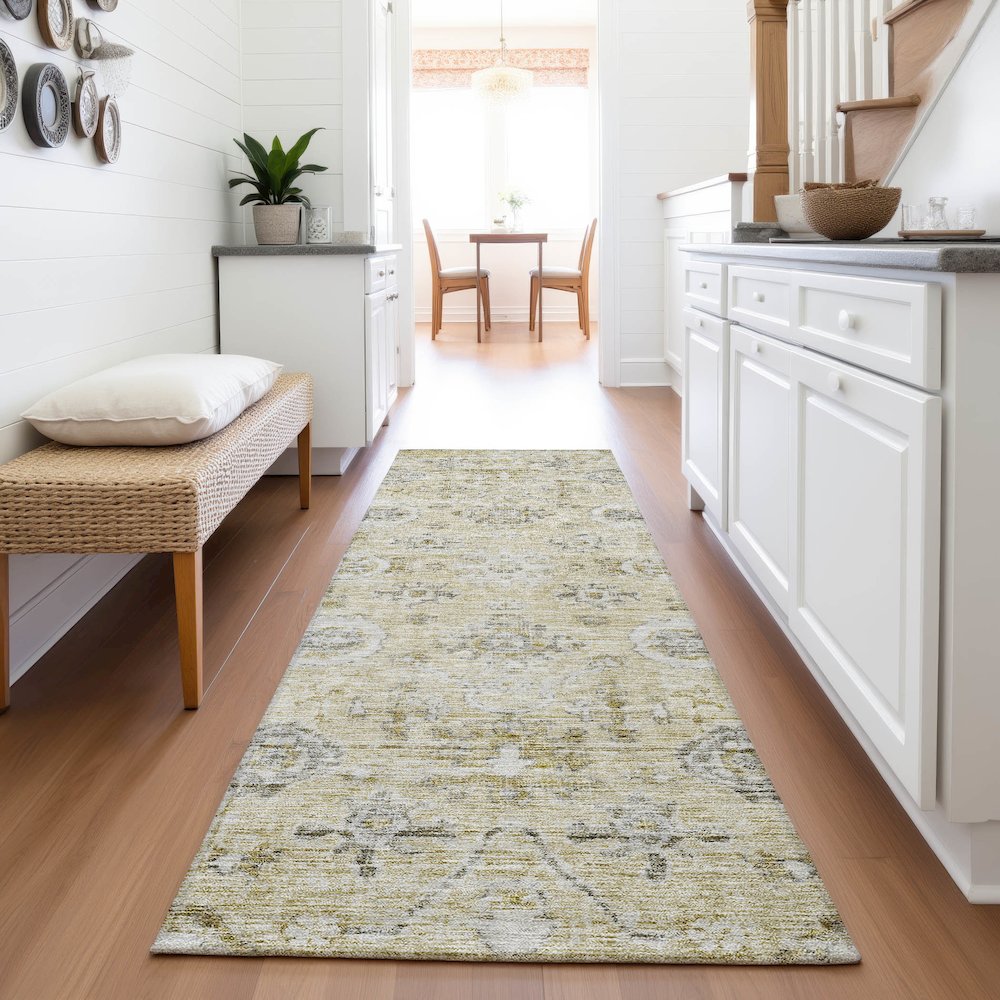 Premium Machine Washable Mayfield AMF1110 Beige 2'3" x 7'6" Runner Rug. Picture 5