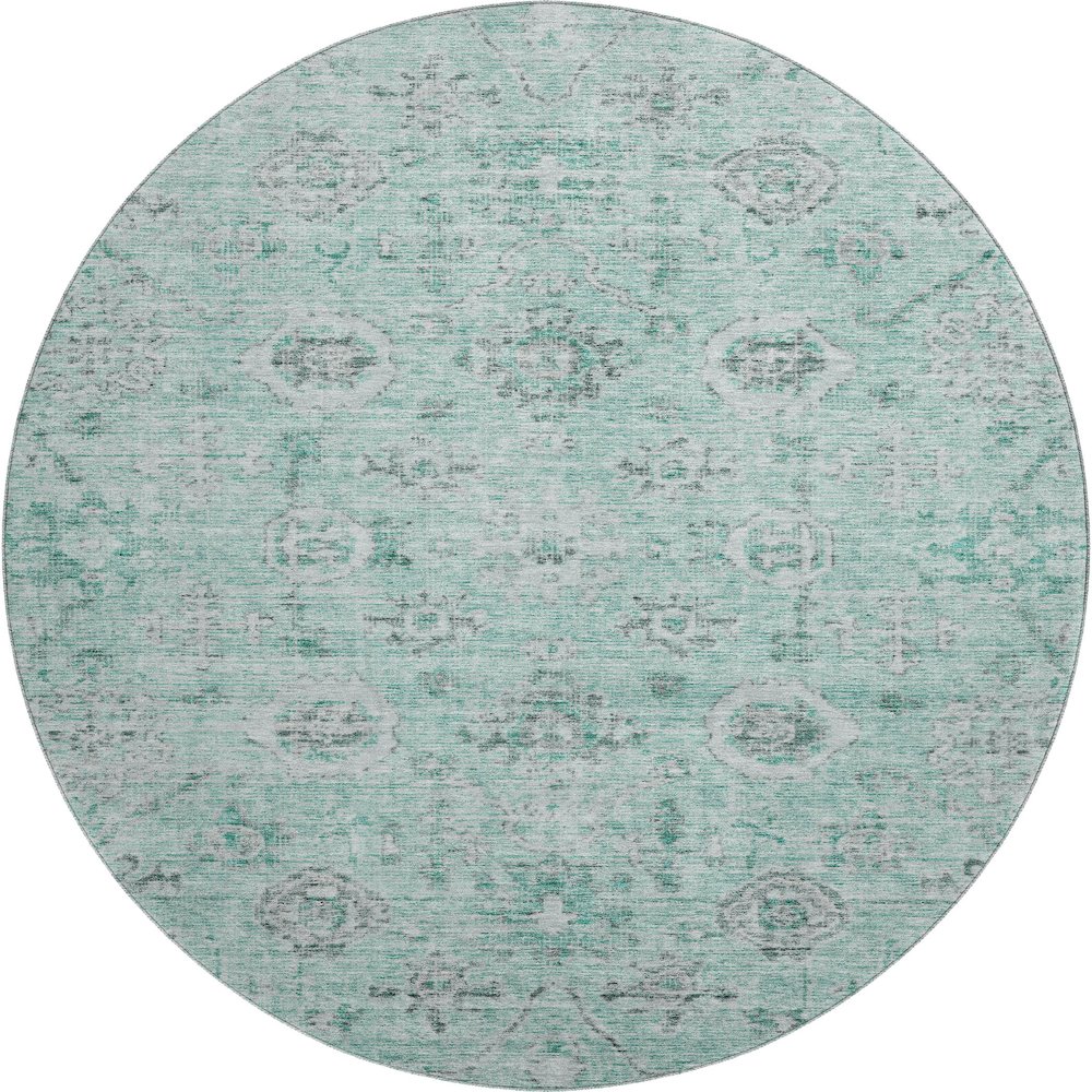 Premium Machine Washable Mayfield AMF1110 Teal 8' x 8' Round Rug. Picture 1