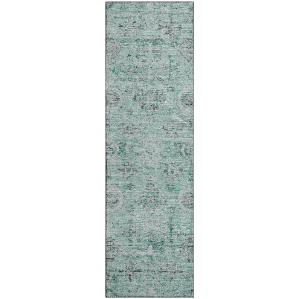 Premium Machine Washable Mayfield AMF1110 Teal 2'3" x 7'6" Runner Rug. Picture 1