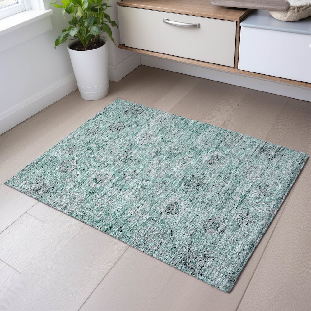 Premium Machine Washable Mayfield AMF1110 Teal 1'8" x 2'6" Rug. Picture 5