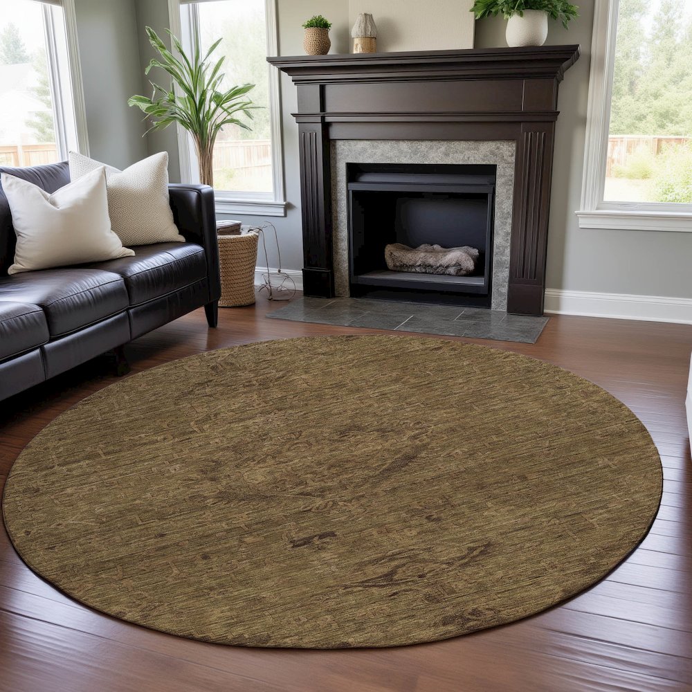 Premium Machine Washable Mayfield AMF1111 Brown 8' x 8' Round Rug. Picture 5