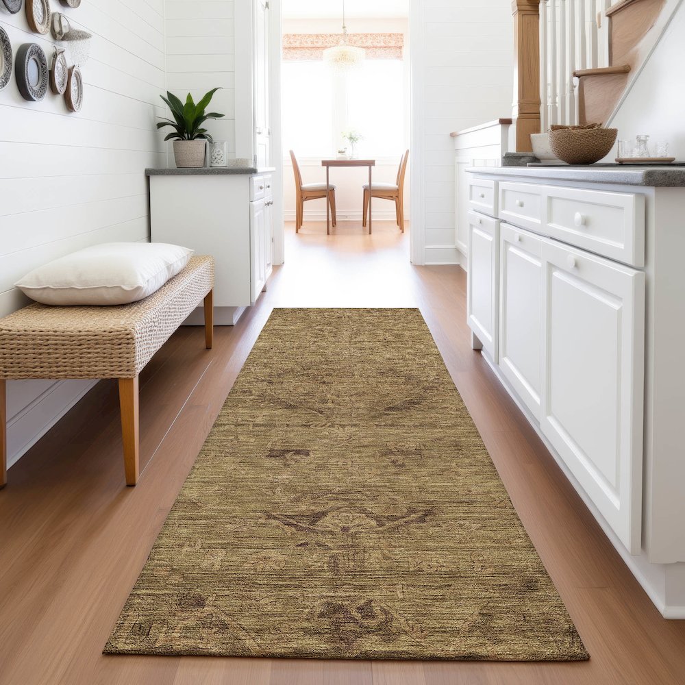 Premium Machine Washable Mayfield AMF1111 Brown 2'3" x 7'6" Runner Rug. Picture 5
