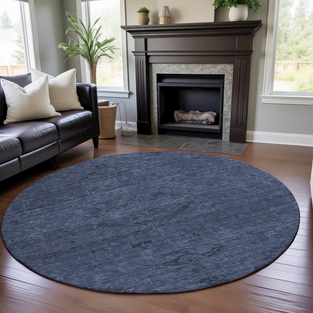 Premium Machine Washable Mayfield AMF1111 Navy 8' x 8' Round Rug. Picture 5
