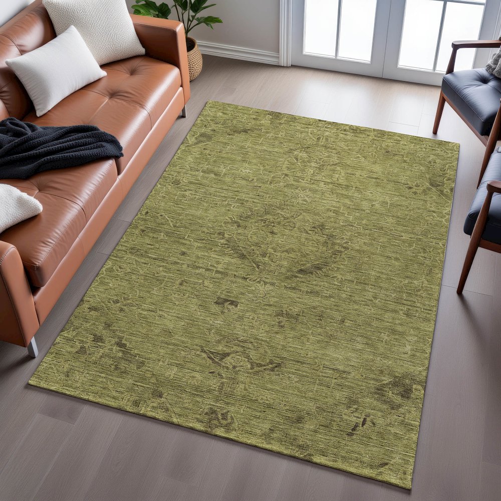 Premium Machine Washable Mayfield AMF1111 Olive 2'6" x 3'10" Rug. Picture 6