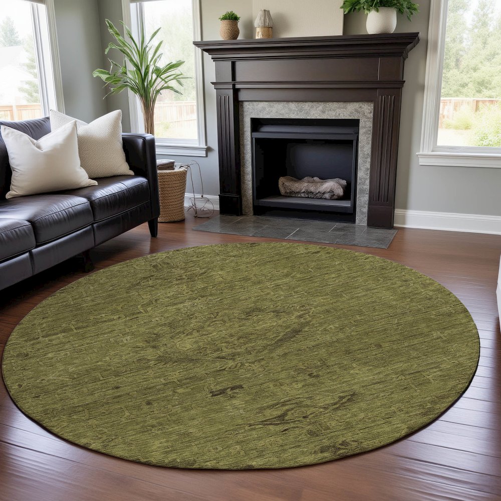 Premium Machine Washable Mayfield AMF1111 Olive 8' x 8' Round Rug. Picture 5