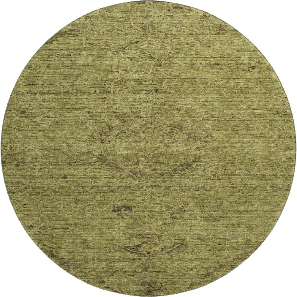 Premium Machine Washable Mayfield AMF1111 Olive 8' x 8' Round Rug. Picture 1