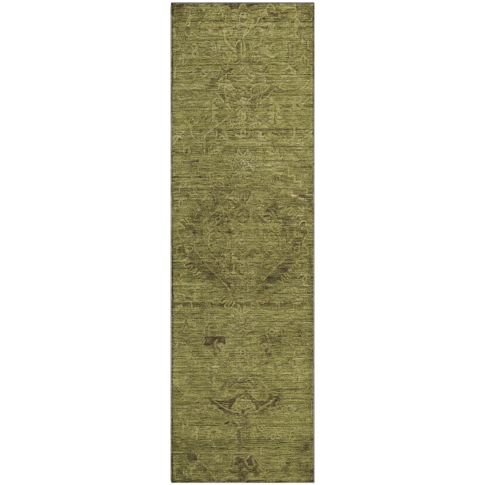 Premium Machine Washable Mayfield AMF1111 Olive 2'3" x 7'6" Runner Rug. Picture 1