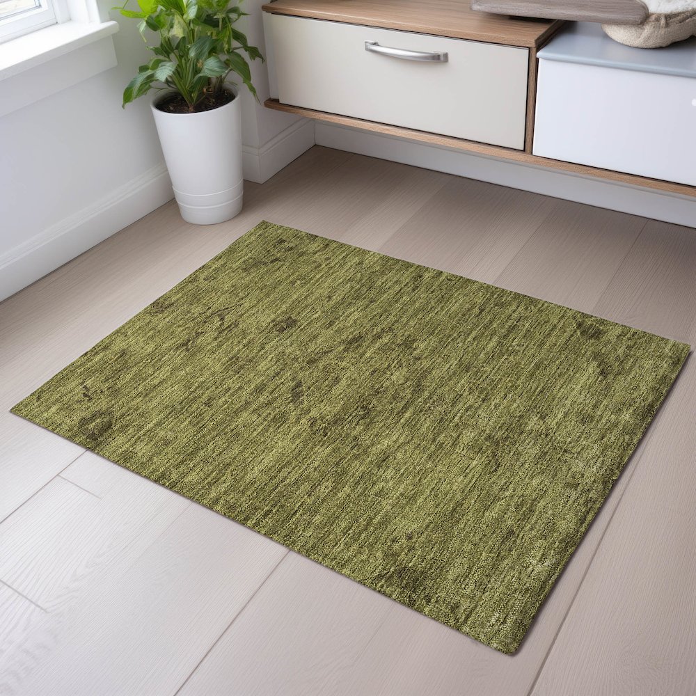 Premium Machine Washable Mayfield AMF1111 Olive 1'8" x 2'6" Rug. Picture 5