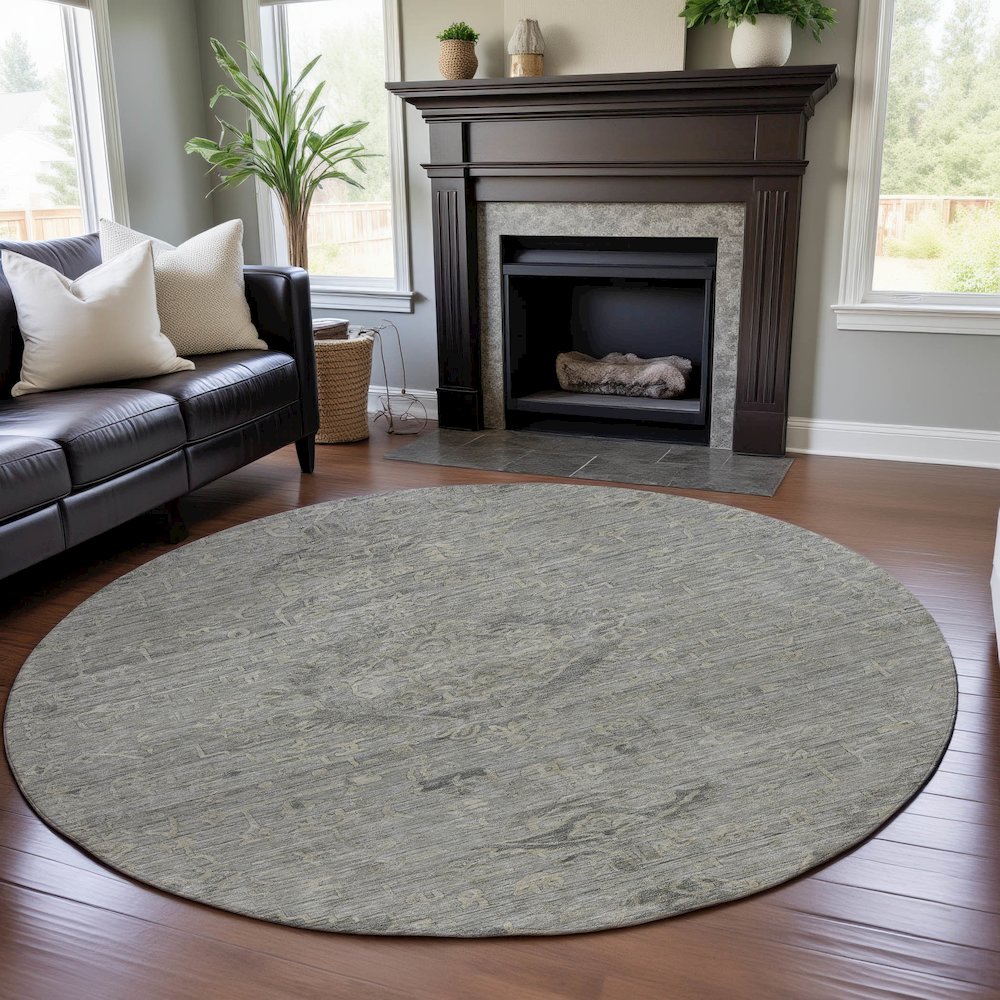 Premium Machine Washable Mayfield AMF1111 Pewter 8' x 8' Round Rug. Picture 5