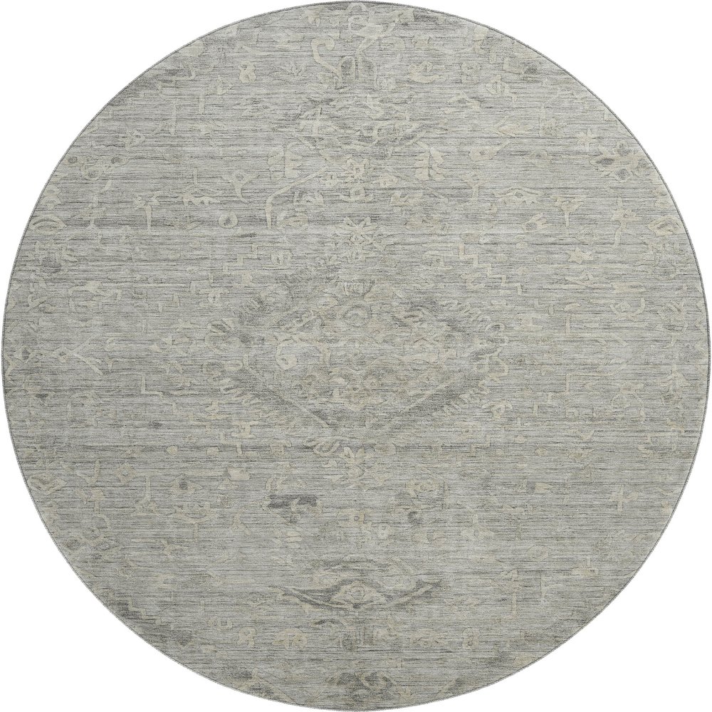 Premium Machine Washable Mayfield AMF1111 Pewter 8' x 8' Round Rug. Picture 1