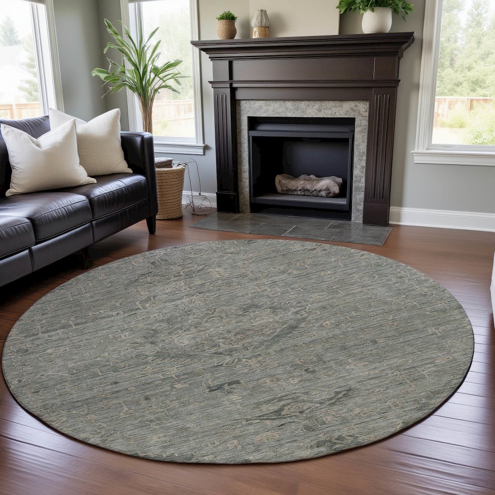 Premium Machine Washable Mayfield AMF1111 Sage 8' x 8' Round Rug. Picture 5