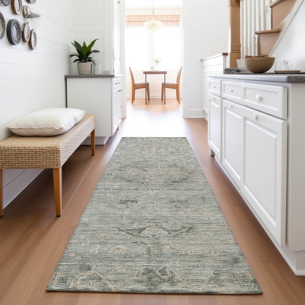 Premium Machine Washable Mayfield AMF1111 Sage 2'3" x 7'6" Runner Rug. Picture 5