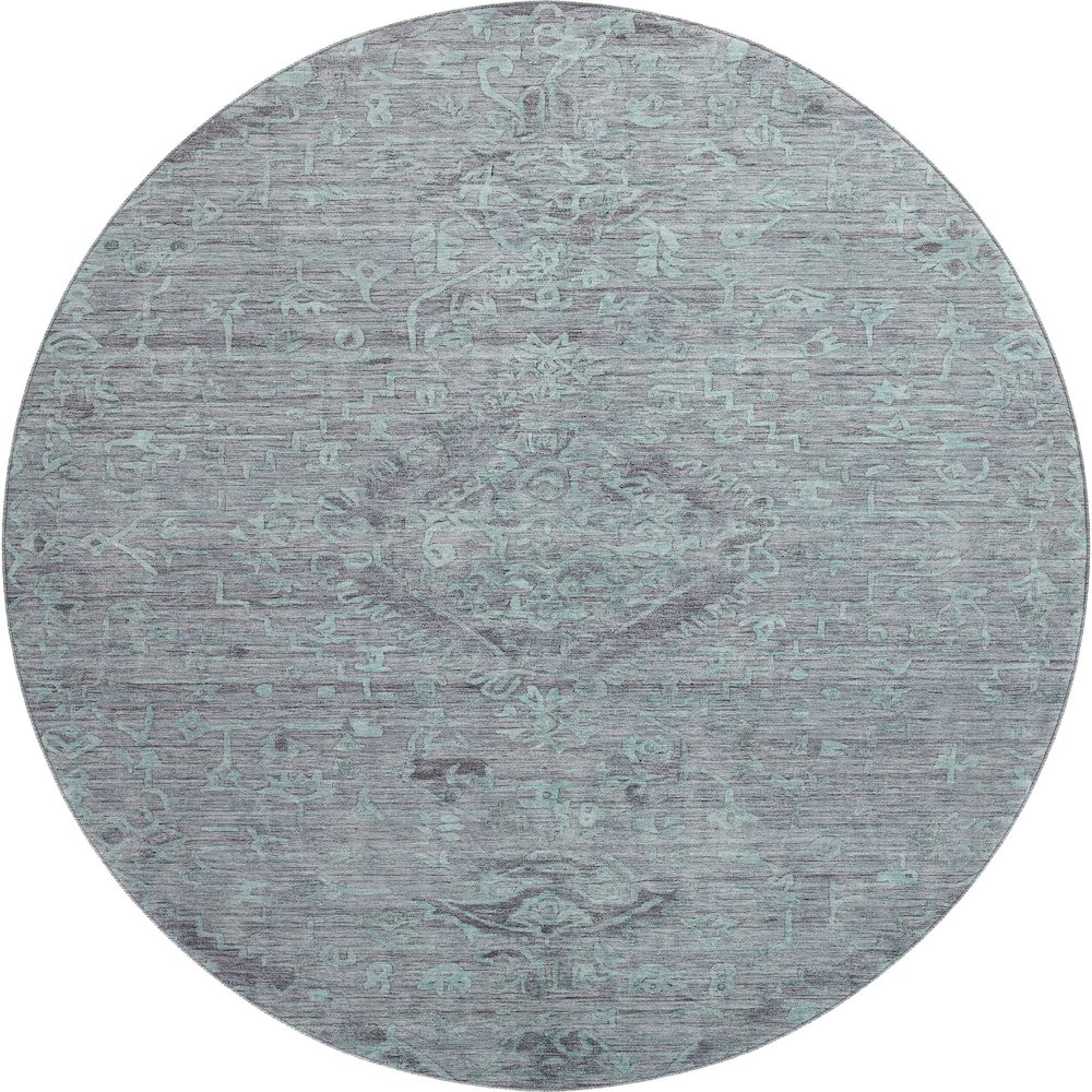 Premium Machine Washable Mayfield AMF1111 Teal 8' x 8' Round Rug. Picture 1