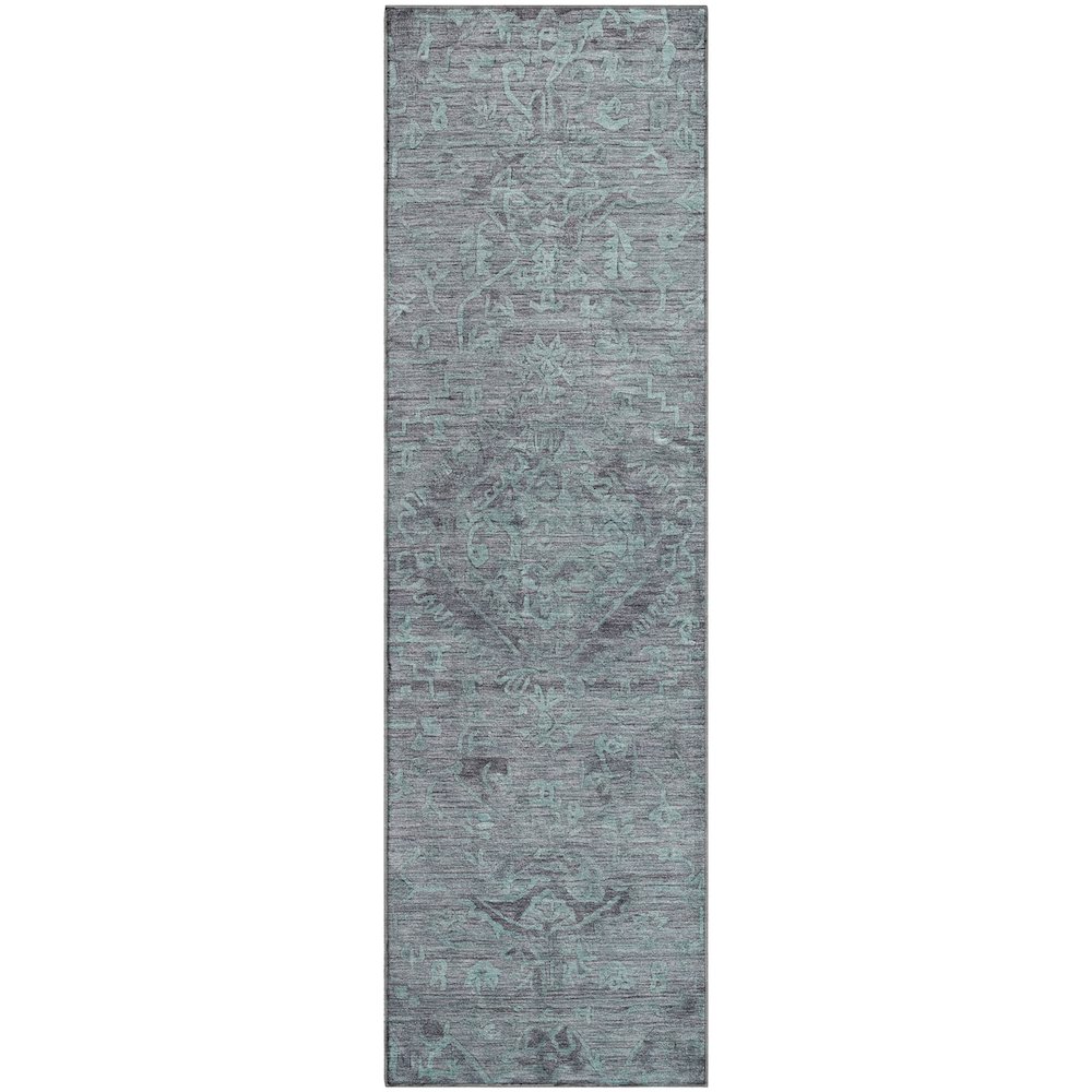 Premium Machine Washable Mayfield AMF1111 Teal 2'3" x 7'6" Runner Rug. Picture 1
