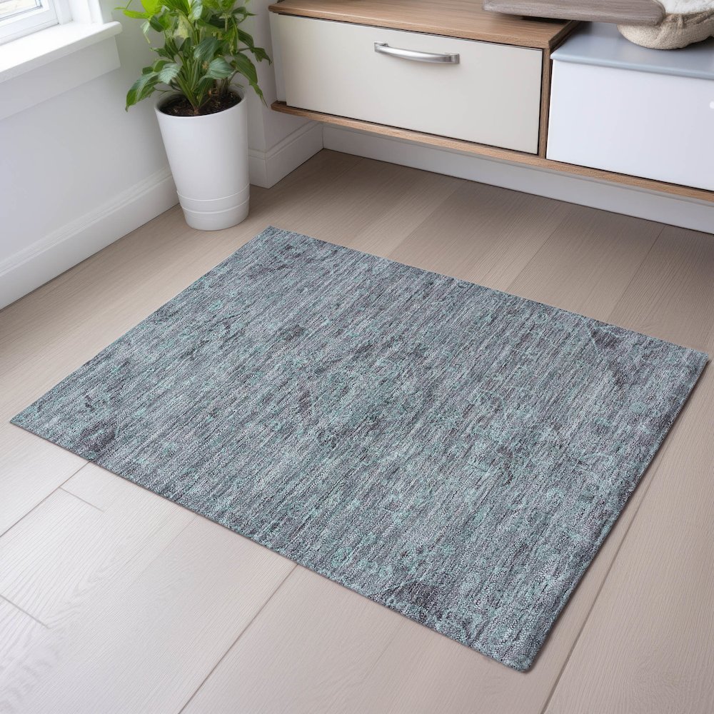 Premium Machine Washable Mayfield AMF1111 Teal 1'8" x 2'6" Rug. Picture 5