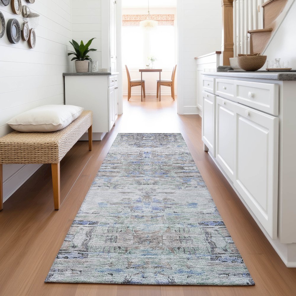 Premium Machine Washable Mayfield AMF1112 Taupe 2'3" x 7'6" Runner Rug. Picture 5