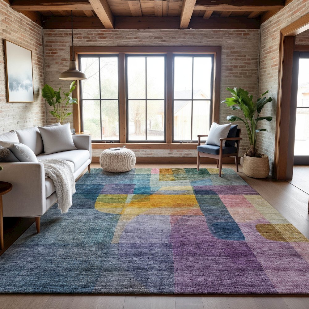 Premium Machine Washable Mayfield AMF1113 Blue 2'6" x 3'10" Rug. Picture 5