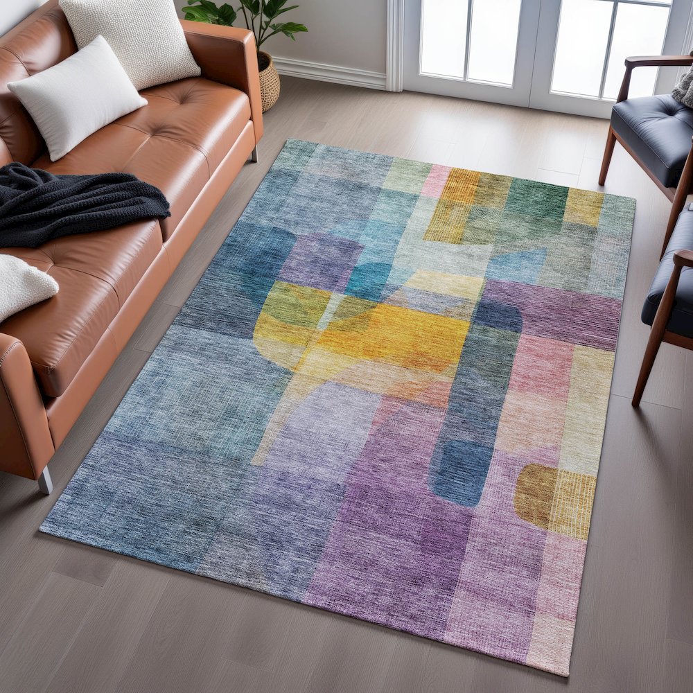 Premium Machine Washable Mayfield AMF1113 Blue 2'6" x 3'10" Rug. Picture 6