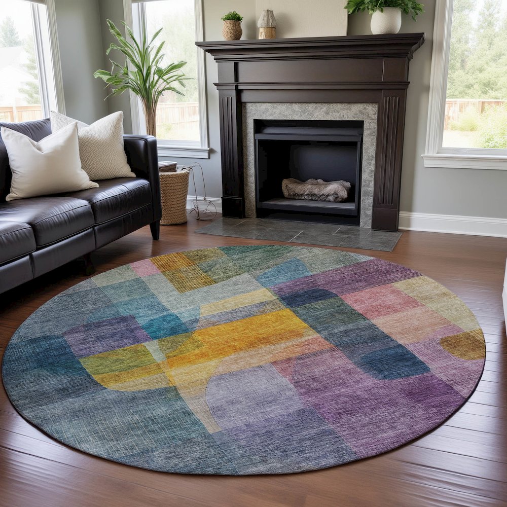 Premium Machine Washable Mayfield AMF1113 Blue 8' x 8' Round Rug. Picture 5