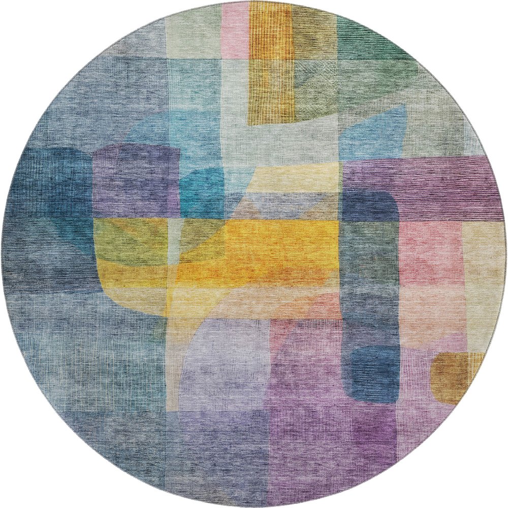 Premium Machine Washable Mayfield AMF1113 Blue 8' x 8' Round Rug. Picture 1