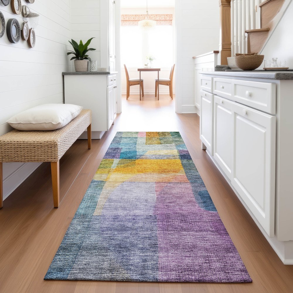 Premium Machine Washable Mayfield AMF1113 Blue 2'3" x 7'6" Runner Rug. Picture 5