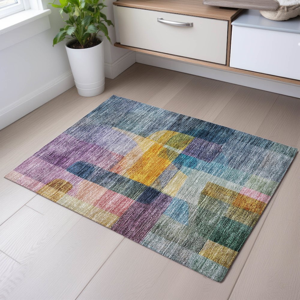 Premium Machine Washable Mayfield AMF1113 Blue 1'8" x 2'6" Rug. Picture 5
