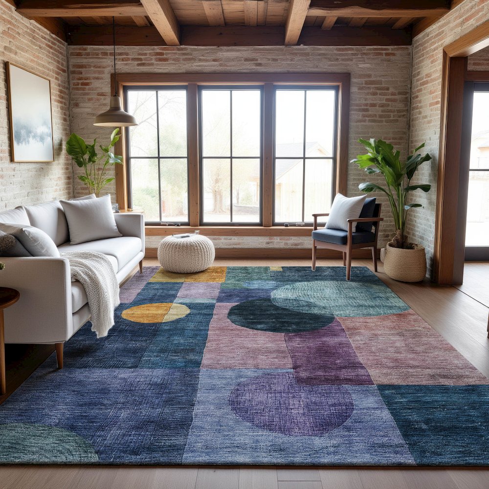 Premium Machine Washable Mayfield AMF1114 Blue 2'6" x 3'10" Rug. Picture 5