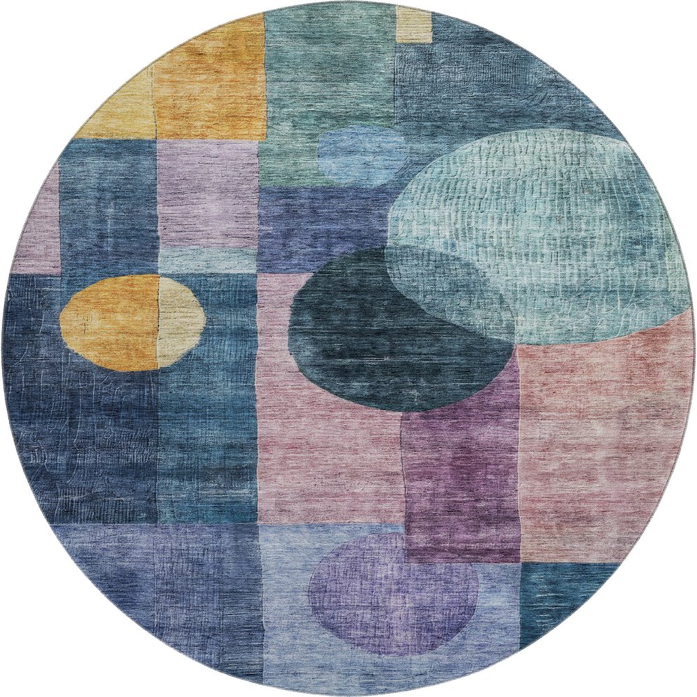 Premium Machine Washable Mayfield AMF1114 Blue 8' x 8' Round Rug. Picture 1