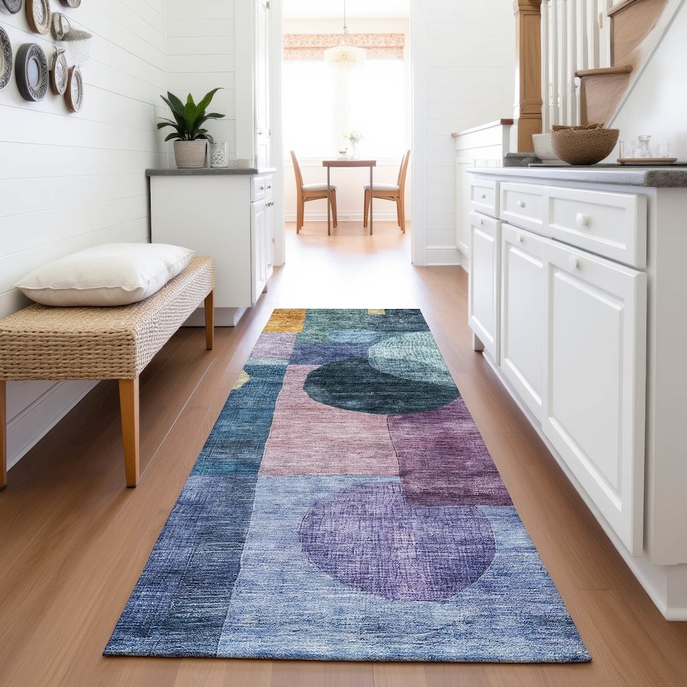 Premium Machine Washable Mayfield AMF1114 Blue 2'3" x 7'6" Runner Rug. Picture 5