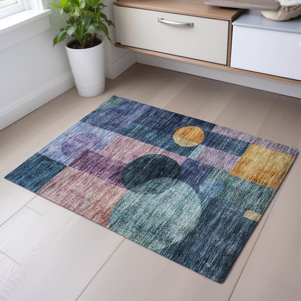 Premium Machine Washable Mayfield AMF1114 Blue 1'8" x 2'6" Rug. Picture 5