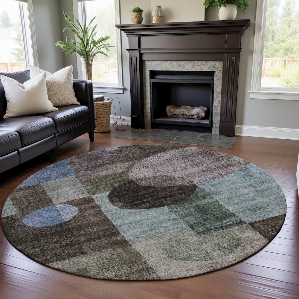 Premium Machine Washable Mayfield AMF1114 Brown 8' x 8' Round Rug. Picture 5