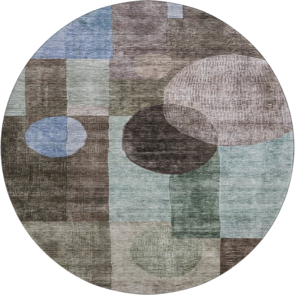 Premium Machine Washable Mayfield AMF1114 Brown 8' x 8' Round Rug. Picture 1