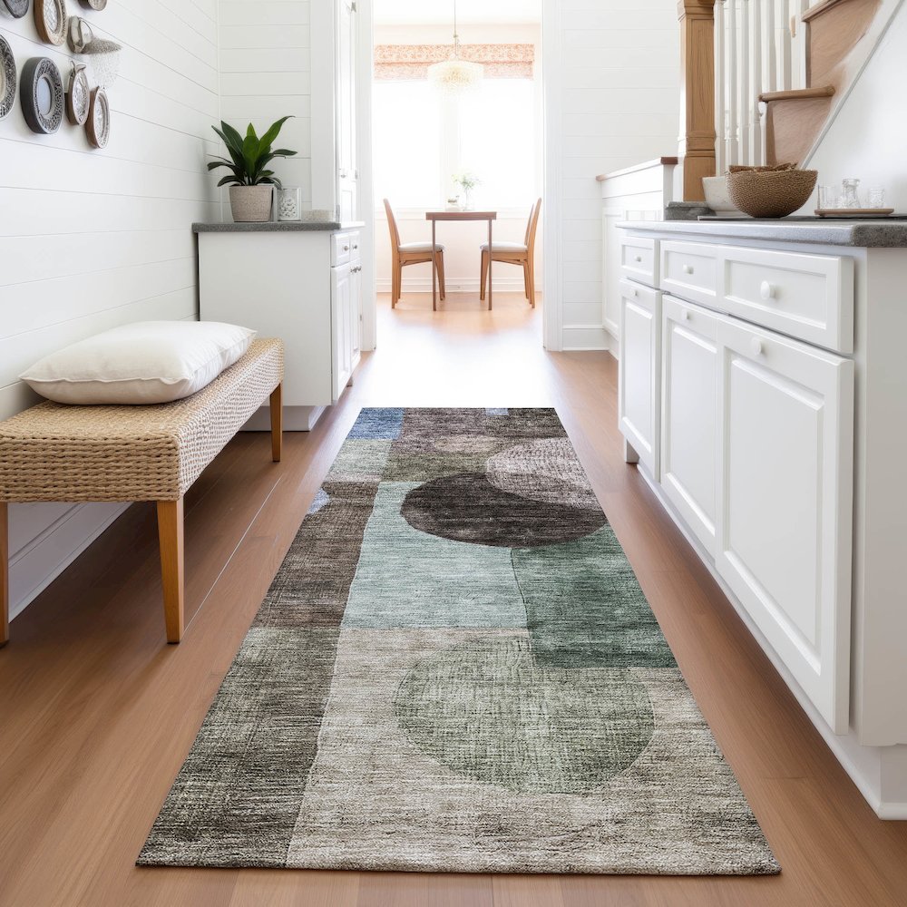 Premium Machine Washable Mayfield AMF1114 Brown 2'3" x 7'6" Runner Rug. Picture 5