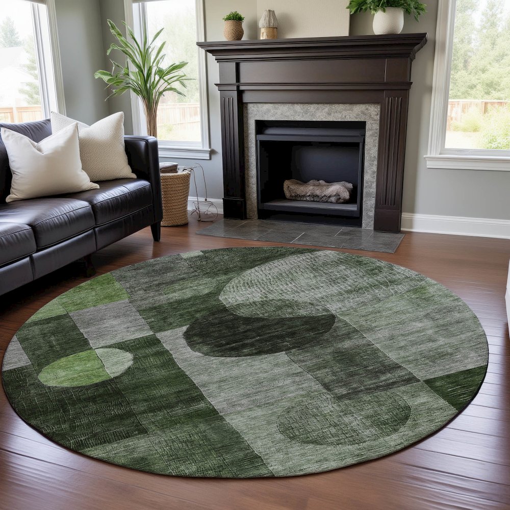Premium Machine Washable Mayfield AMF1114 Fern 8' x 8' Round Rug. Picture 5
