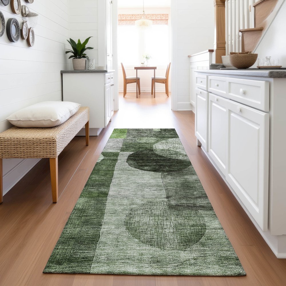 Premium Machine Washable Mayfield AMF1114 Fern 2'3" x 7'6" Runner Rug. Picture 5