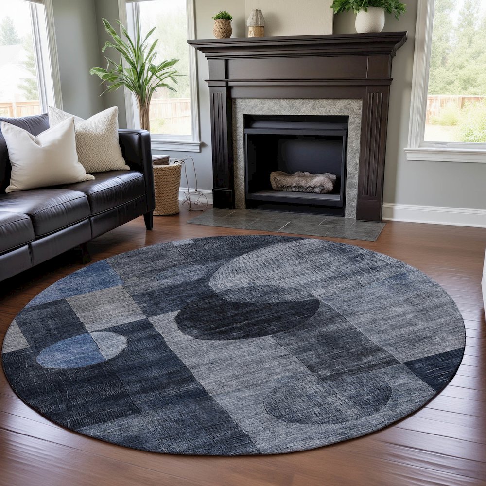 Premium Machine Washable Mayfield AMF1114 Navy 8' x 8' Round Rug. Picture 5